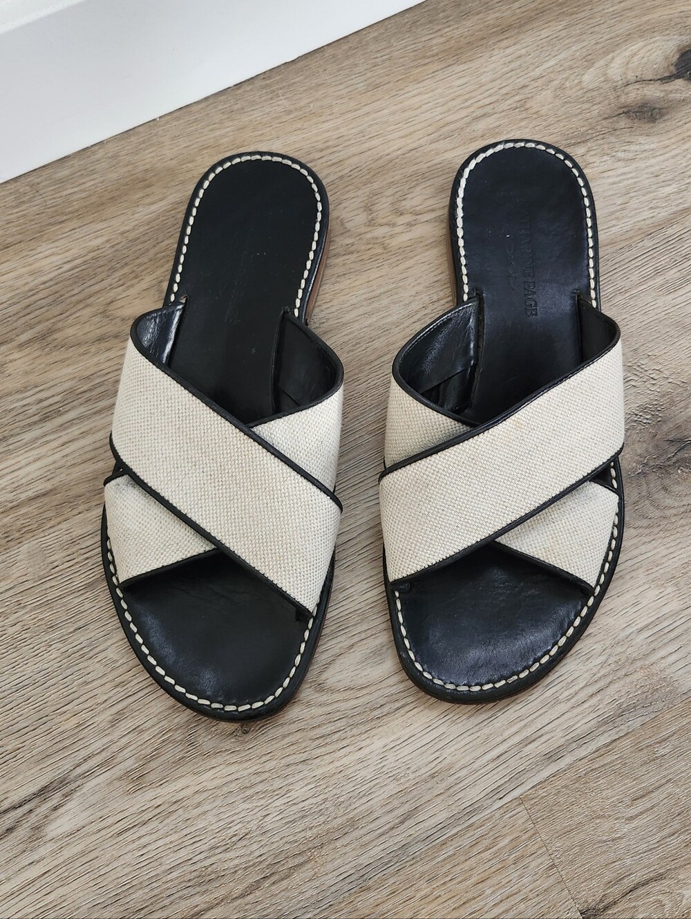 Katharine Page Leather Black And Cream Slide Sandals, 38